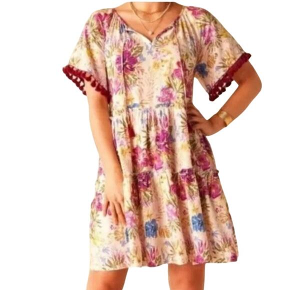 Matilda Jane Enchanted garden hibiscus and palm print short sleeve dress size XS - Picture 12 of 12